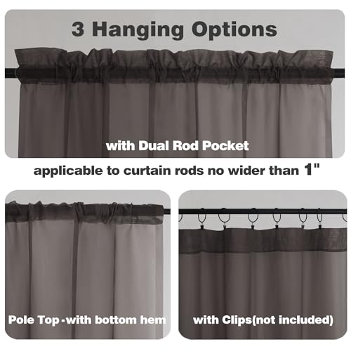 Chocolate Brown Sheer Curtains 72 Inch Length 2 Panels (Chocolate Brown / 42"W x 72"L (Pack of 2))