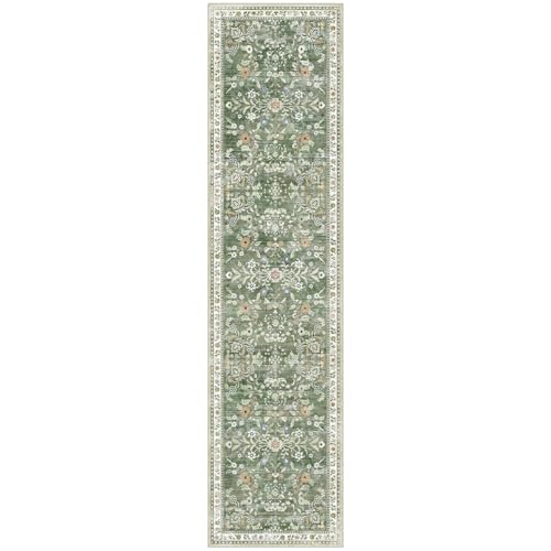 2x8 Washable Hallway Runner Rug Non Slip Floral Carpet (Green / 2' x 8')