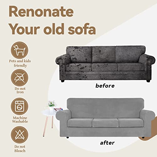4 Piece Couch Cover for Sofa Velvet Sofa Cover Washable (Large / Silver Grey)