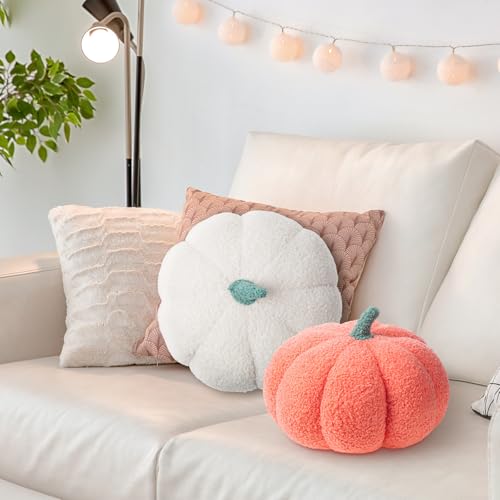 1 Pcs 3D Pumpkin Pillow Fall Decor Halloween Cushions (White)