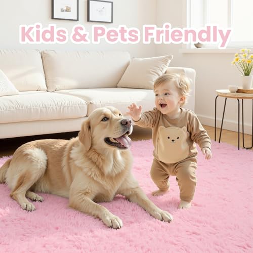 8x10 Fluffy Shag Area Rugs for Living Room Bedroom (Light Pink / 8' x 10' (Rectangular))