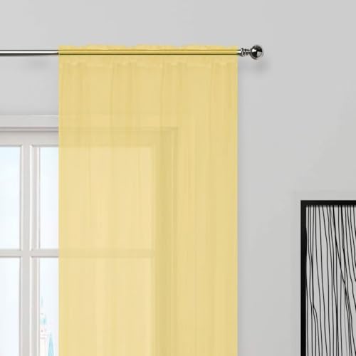 Sheer Voile Window Treatment Rod Pocket Curtain Panels for Kitchen Bedroom Living Room Drapes Sunlight Filtering Privacy Semi Home Decor Assorted Colors Sizes (Yellow / 52"W x 84"L (Pack of 2))