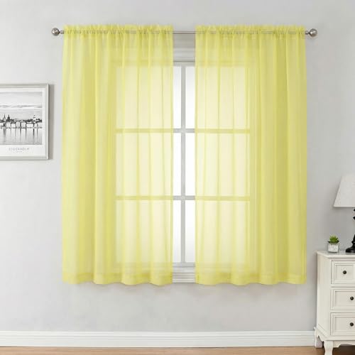 Lemon Sheer Curtains 63 Inch Length 2 Panels Set for Living Room (42"W x 63"L (Pack of 2) / Lemon)