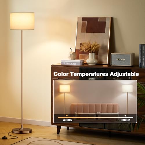 Floor Lamps for Living Room with Remote Control and Stepless Dimmable Colors Temperature & Brightness (Beige Shade Brown Pole Remote / 60 Inches (With Bulb))