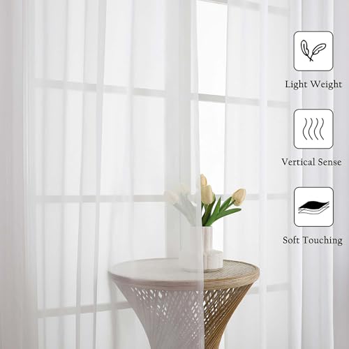 White Sheer Curtains 78 Inches Long 2 Pcs (White / 59"W x 78"L (Pack of 2))