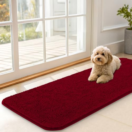 Dog Door Mat for Muddy Paws 47x17 (Red / 47" X 17")