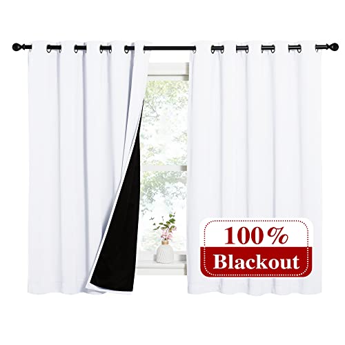 White 100% Blackout Lined Curtains (Pure White / 62"W x 63"L (Pack of 2))