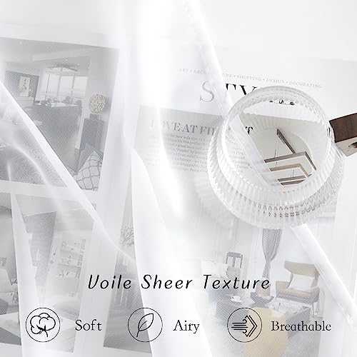 White Sheer Sliding Door Curtains 90 inches Long for Living Room (White / 66"W x 90"L (Pack of 2))
