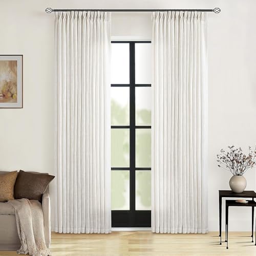 90 Inch Pinch Pleated Linen Textured Curtains 2 Panels (Natural / 40"W x 90"L (Pack of 2))