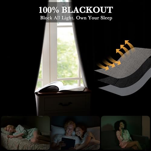 Grey 100% Blackout Curtains 63 Inch Long for Bedroom Nursery (Grey / 52"W x 63"L (Pack of 2))