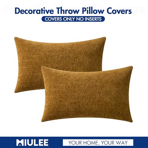 Soft Chenille Lumbar Throw Pillow Covers Mustard 12x20 Pack of 2 (20" x 12" (Pack of 2) / Mustard)