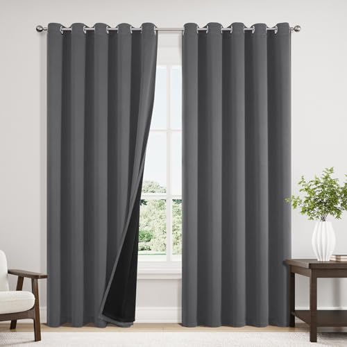 100% Blackout Curtains for Bedroom 84 Inches Long 2 Panels Set (60"W x 84"L (Pack of 2) / Grey)