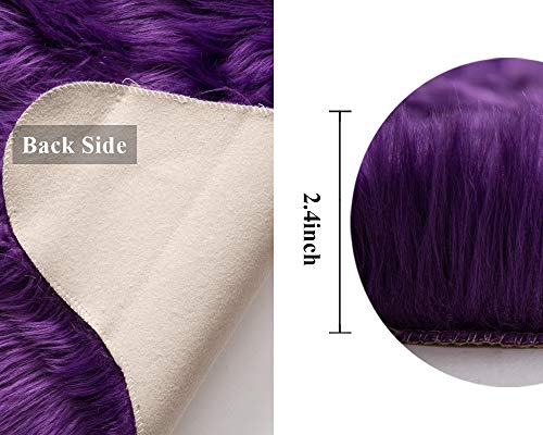 Fluffy Area Rug 2x3 ft Faux Fur Sheepskin Rug for Bedroom Purple (2' x 3' (Sheepskin) / Purple)