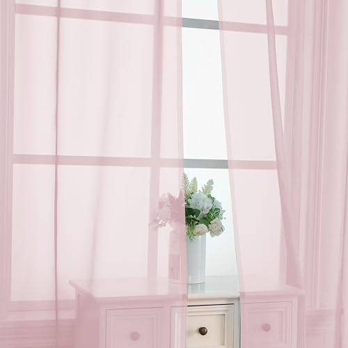 Blush Pink Sheer Curtains 63 Inches Long 2 Panels (Blush / 42"W x 63"L (Pack of 2))