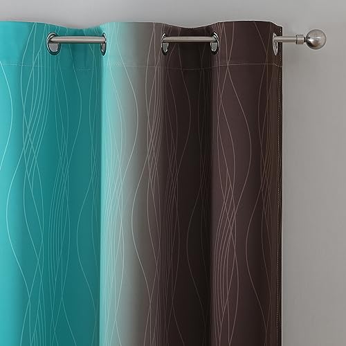 Brown and Teal Ombre Blackout Curtains for Bedroom 45 Inch (Teal and Brown / 42"W x 45"L (Pack of 2))