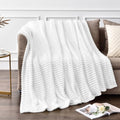 3D Ribbed Jacquard White Fleece Twin Blanket for Couch (Bright White / Twin(60"x80"))