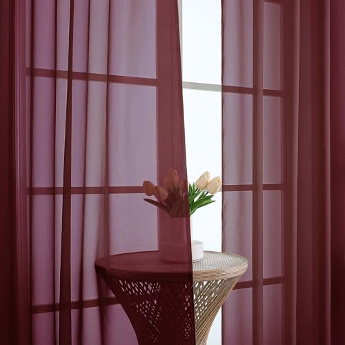 Wine Sheer Curtains 108 Inches Long 2 Panels Set (Wine / 59"W x 108"L (Pack of 2))