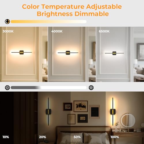Battery Operated Wall Sconces 360°Rotate Detachable Dimmable Set of 2 (Black-Square Base / 2 Pack)