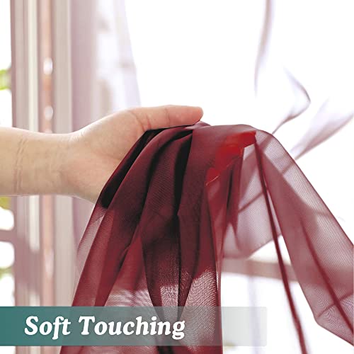 Short Sheer Curtains 45 Inches Length 2 Pieces (Burgundy / 42"W x 45"L (Pack of 2))