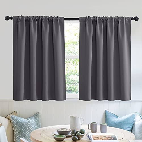 Short Blackout Curtains for Small Window Kitchen Bathroom Cafe RV (Grey / 52"W x 36"L (Pack of 2))