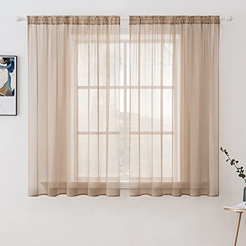 2 Panels Sheer Curtains for Living Room 54 X 63 Inches Brown (Brown / 54"W x 63"L (Pack of 2))