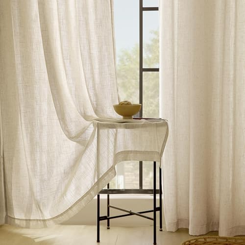 Greyish Beige Linen Curtain 108 inch Length 2 Panels Set Back Tab Light Filtering Living Room Curtain Drapes Home Office Modern Minimalist Decor Farmhouse Boho Neutral Semi Sheer Curtain 108 inch Long (Greyish Beige / 52"W x 108"L (Pack of 2))