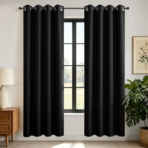 Blackout Curtains for Bedroom 95 Inch (Black / 52"W x 95"L (Pack of 2))