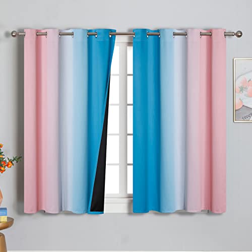 Pink and Blue Ombre Curtains for Bedroom 45 Inch Long (Pink and Blue / 52"W x 45"L (Pack of 2))