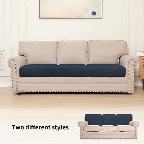 Stretch 3 Pieces Couch Cushion Cover for Sofa Seat (3-piece / Dark Blue)