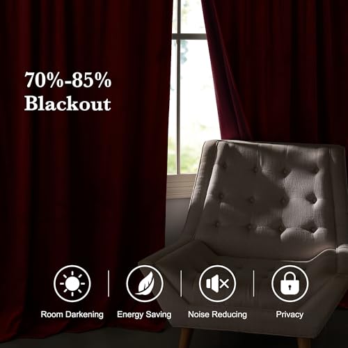Burgundy Velvet Curtains 84 inches for Bedroom Living Room (Burgundy / 52"W x 84"L (Pack of 2))