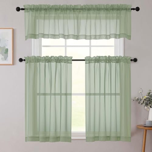 Cafe Curtains 36 Inch Length Tier 2 Pieces (Sage Green / 42"W x 36"L (Pack of 2))