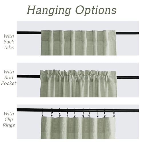 Linen Semi Sheer Curtains for Bedroom Living Room 96 inches Long (Z - Green / 52"W x 96"L (Pack of 2))