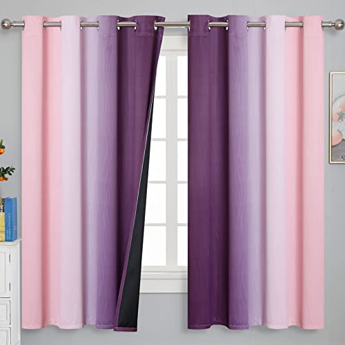 Pink and Purple Ombre Blackout Curtains for Girls Bedroom 63 Inches Long (Pink and Purple / 52"W x 63"L (Pack of 2))