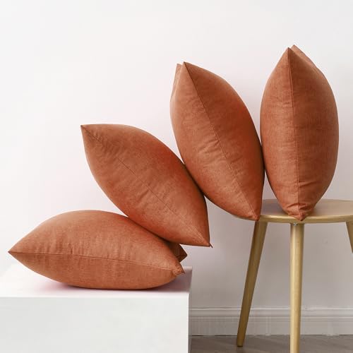 Pack of 4 Decorative Outdoor Throw Pillow Covers Linen Waterproof Pillow Covers Summer Farmhouse Cushion Cases for Patio Garden Tent Balcony Couch Sofa 16x16 Inch Rust (16" x 16" (Pack of 4) / Rust)