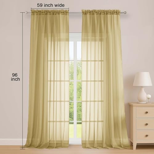 Extra Long Gold Sheer Curtains 96 Inches Long 2 Panels Set (Gold / 59"W x 96"L (Pack of 2))