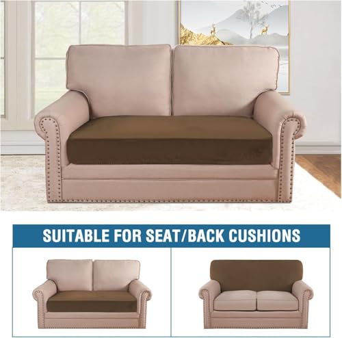 Velvet Stretch Individual Cushion Cover Plush Cushion Slipcover for Loveseat Sofa Furniture Protector Seat Cushion Sofa Cover (Bronze Brown / 1 Cushion Loveseat)