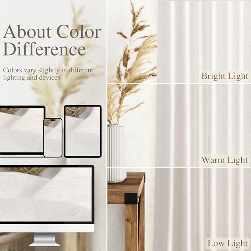Ivory White Linen Curtains for Living Room 100 Inches Long Light Filtering Semi Sheer Curtain Back Tab Rustic Luxury Neutral Modern Farmhouse Decor Drapes for Bedroom Dinner Room 52x100 (52"W x 100"L (Pack of 2) / Ivory White)