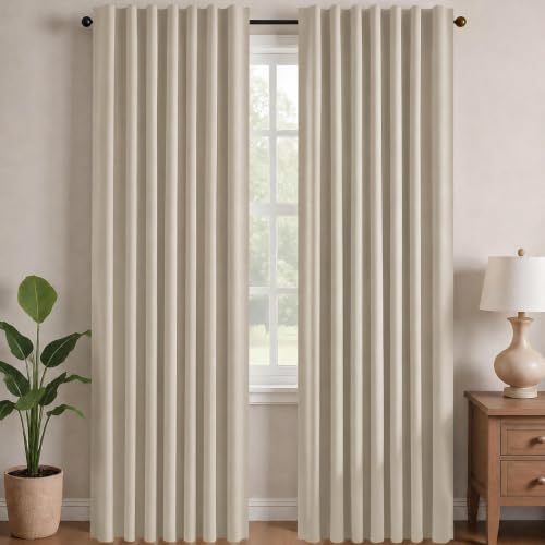 Short Blackout Curtains for Small Windows Thermal Insulated Rod Pocket and Back Tab Curtains 42Wx45L Inch Light Beige 2 Panels (Light Beige / 42"W x 45"L (Pack of 2))