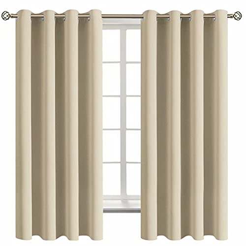 Beige Room Darkening Curtains 63 Inch for Bedroom (Beige / 52"W x 63"L (Pack of 2))