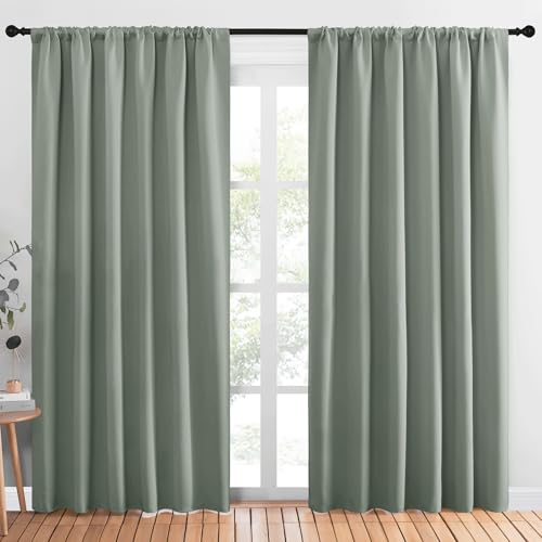 Living Room Curtains (Greyish Green / 70"W x 84"L (Pack of 2))
