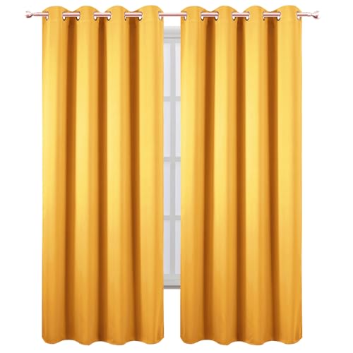 Blackout Curtains 52 x 120 Inch Long Yellow Curtains Set of 2 Panels Room Darkening Curtains for Bedroom and Living Room (Yellow / 52"W x 120"L (Pack of 2))