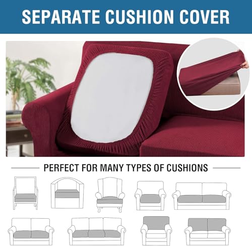 4 Piece Stretch Sofa Covers for 3 Cushion Couch Covers for Living Room Furniture Slipcovers (Large Plus / Burgundy)