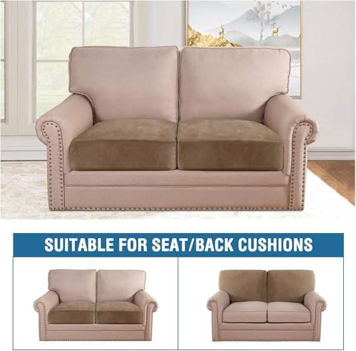 Velvet Stretch Couch Cushion Cover Plush Cushion Slipcover for Chair Loveseat Sofa Cushion Furniture Protector Seat Cushion Sofa Cover (Camel / 2 Cushion Loveseat)