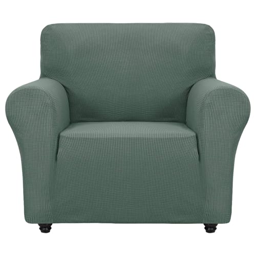Super Stretch Chair Slipcover Universal Sofa Chair Covers for Living Room Dogs Pet Furniture Protector Spandex Armchair Slipcovers with Anti Slip Foam Sticks (Pea Green / Small (30"-47"))
