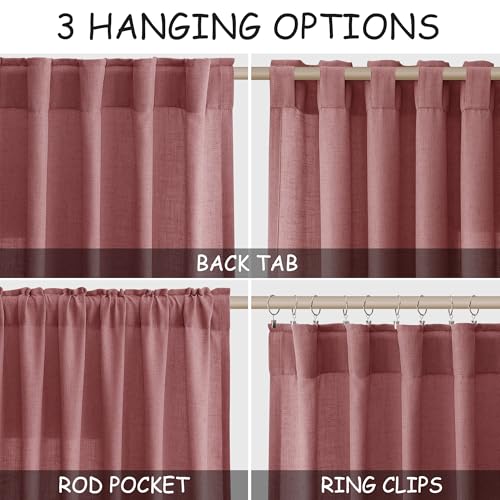 Canyon Rose Linen Curtains 84 Inch Length 2 Panels Set for Living Room Rod Pocket Back Tab Light Filtering Window Drapes for Bedroom Dining Room Protect Privacy Country Farmhouse Decor 52x84 (52"W x 84"L (Pack of 2) / Canyon Rose)