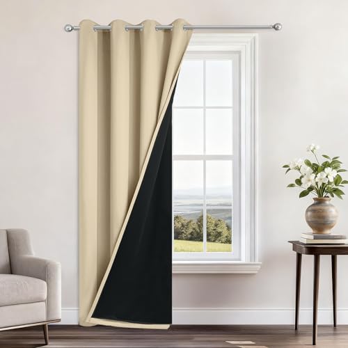 Beige Blackout Curtains 84 Inches Long for Bedroom 52" Wide 1 Panel (52"W x 84"L (Pack of 1) / Beige)