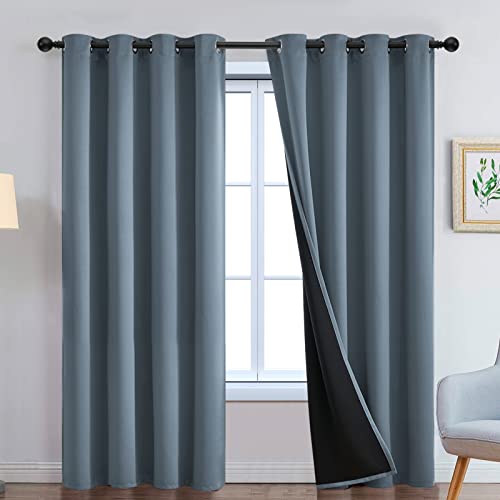 Stone Blue 100% Blackout Curtains 90 Inches Long 52" Wide 2 Panel (52"W x 90"L (Pack of 2) / Stone Blue)