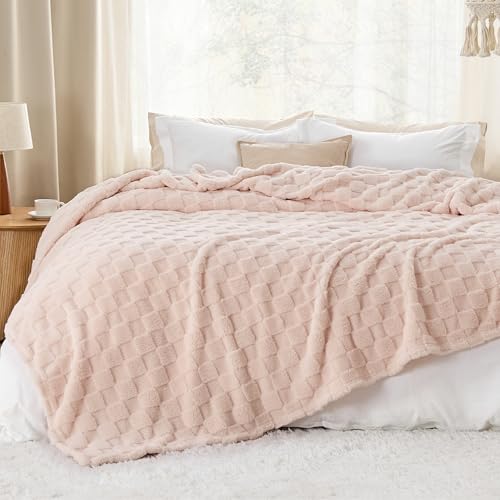 Checkered Soft Fleece Full Blanket for Bed (Light Pink / Full (84" X 90"))
