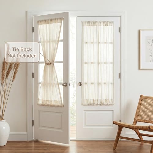 Linen French Door Curtains for Door Window 40 Inch Length 2 Panels Semi Sheer Light Filtering Curtain for Glass Small Window Drapes Rod Pocket for Bedroom Bathroom (26"W x 40"L (Pack of 2) / Natural Linen)