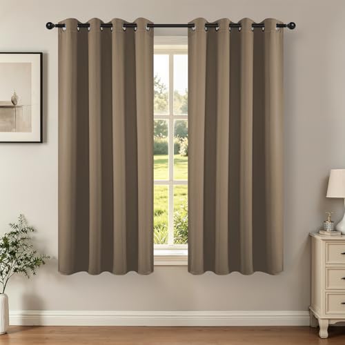 Blackout Curtains 45 Inch Length 2 Panels Set (Khaki / 52"W x 45"L (Pack of 2))